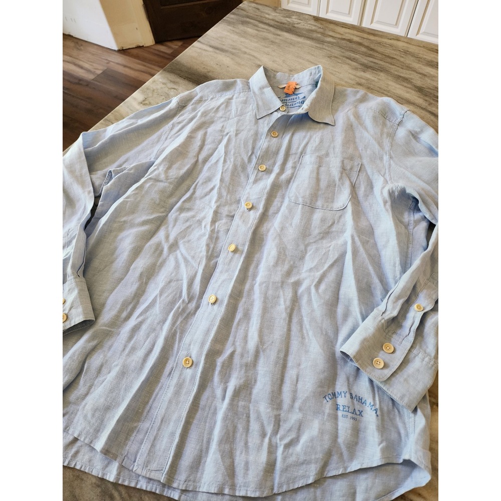 Tommy Bahama Relax Mens XL Light Blue 100% Linen Long Sleeve Button Up Shirt